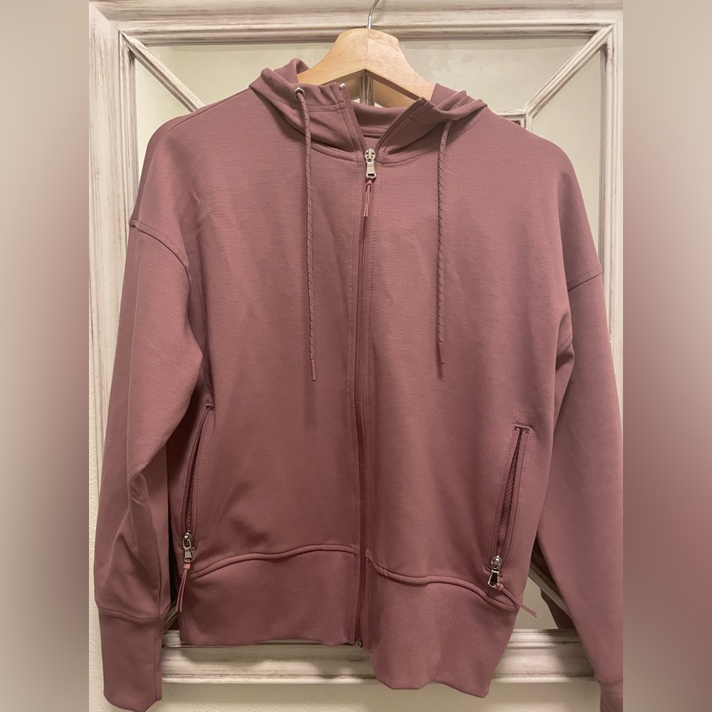 Old navy mauve pink new fleece active hoodie zip-up jacket Medium M gym fitness - Picture 2 of 3